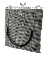 Bolsa de ombro de malha prateada elegante da Prada para noite